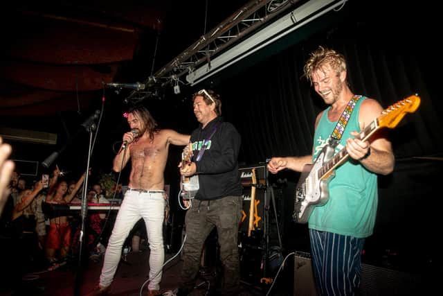 Iglu & Hartly on stage jamming with James Bourne from BUSTED