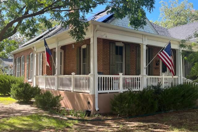 The Stars and Stripes and Lone Star flags are proudly displayed at Alpine Bed and Breakfast, Alpine