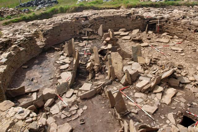 Looking across the remains of the broch at The Cairns, South Ronaldsay. The woman's jawbone was left just outside the structure. PIC: UHI Archaeology Institute.