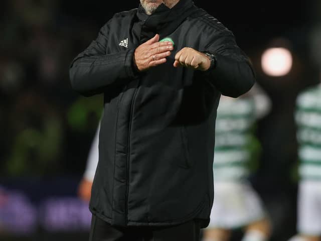 Celtic manager Ange Postecoglou celebrates the 4-1 win at Ross County.  (Photo by Craig Williamson / SNS Group)