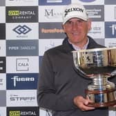 Euan McIntosh shows off his trophy after winning the Montrose Links Masters, the second event on this season's Tartan Pro Tour. Picture: Tartan Pro Tour.