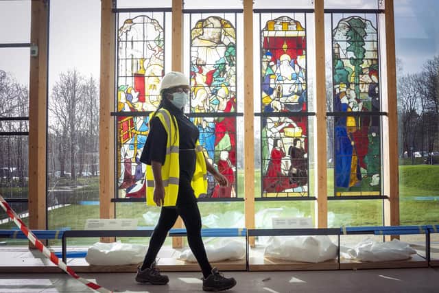 Glass panels depicting St John the Baptist, stained and painted in Rouen, France, are back on display as the Burrell Collection. Picture: Jane Barlow/PA Wire