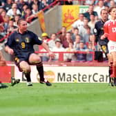 Ally McCoist fires in the only goal of the game. Picture: SNS