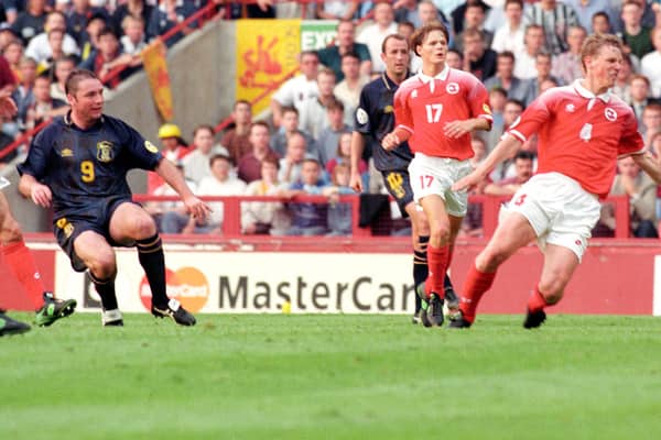 Ally McCoist fires in the only goal of the game. Picture: SNS