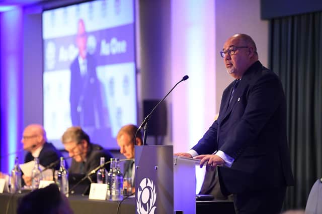 SRU chief executive Mark Dodson addresses the Scottish Rugby agm at BT Murrayfield. (Photo by Ross Parker / SNS Group)