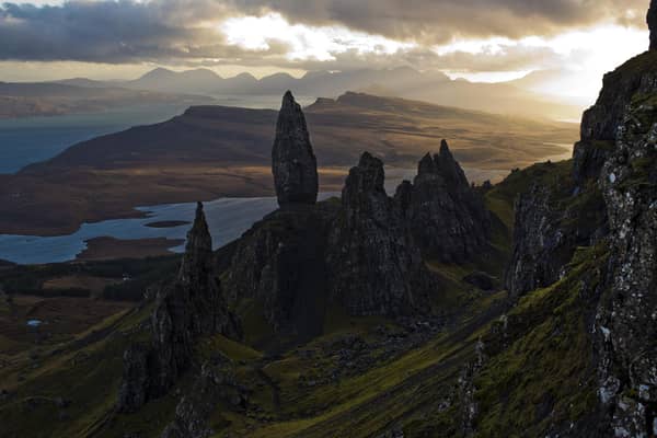 The sun sets over basalt pinnacles known as 'The Old Man Of Storr' on the Isle of Skye (Picture: Dan Kitwood/Getty Images)