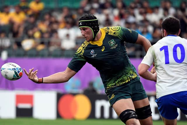 Adam Coleman played for Australia at the 2019 Rugby World Cup but looks set to represent Tonga at the 2023 edition.  (Photo by CHRISTOPHE SIMON/AFP via Getty Images)