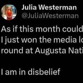 Julia Westerman expressed "disbelief" in her social media post about her first-ever game of golf being at Augusta National.