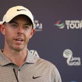 Rory McIlroy talks to the media ahead of the Slync.io Dubai Desert Classic at Emirates Golf Club. Picture: Luke Walker/Getty Images.
