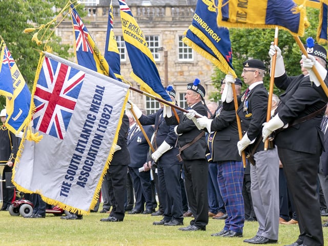 Standard Bearers, who joined military personnel, alongside Falklands veterans and members of the wider armed forces community, to remember the 40th anniversary of the end of the conflict, during a parade and service of remembrance in Edinburgh.