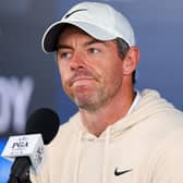 Rory McIlroy speaks during a practice round prior to the 106th PGA Championship at Valhalla Golf Club in Louisville, Kentucky. Picture: Andrew Redington/Getty Images.