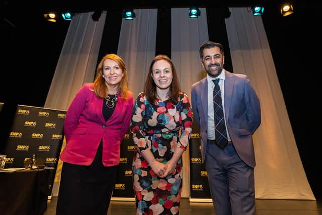Ash Regan, Kate Forbes and Humza Yousaf taking part in the SNP leadership hustings at Eden Court, Inverness.