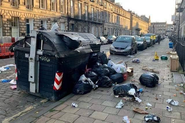 Rubbish has been piling up beside bins in Edinburgh