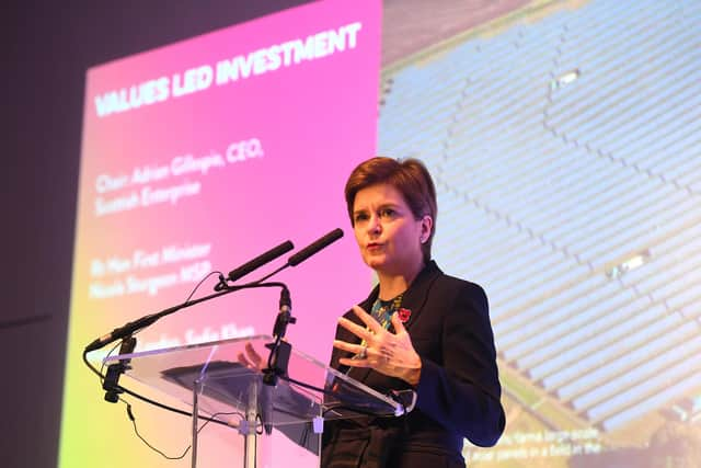 Scotland's First Minister Nicola Sturgeon at a Scottish Government event in Glasgow to showcase green investment opportunities during COP26.