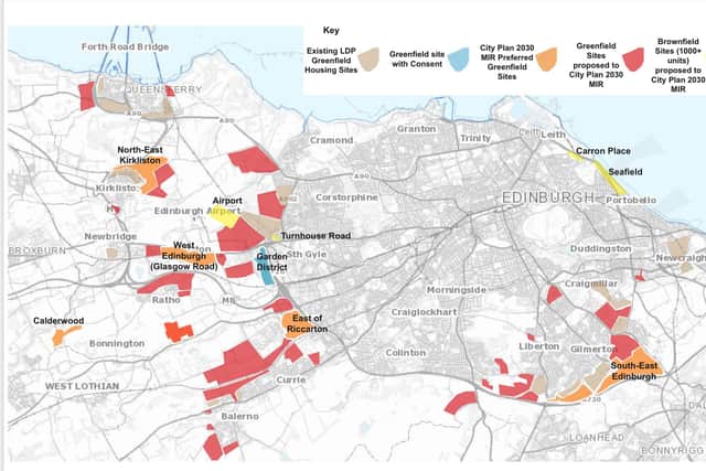 Map showing potential development sites