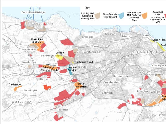 Map showing potential development sites