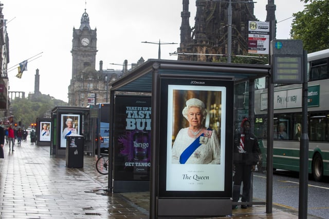 The day after the Queen's death, a tribute to Her Majesty appeared on Princes Street bus stop advertising boards.