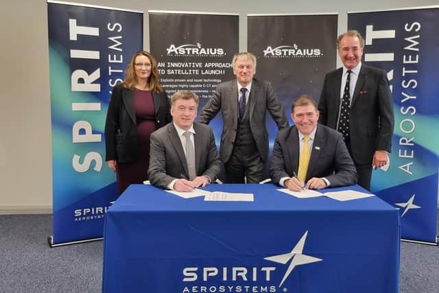 From left: Sam Marnick and Scott McLarty of Spirit AeroSystems, Scottish Business Minister Ivan McKee, and Astraius CEO Kevin Seymour and chairman Sir George Zambellas. Picture: contributed.