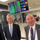 Civil Aviation Authority chair Sir Stephen Hillier, centre, at Edinburgh Airport with its chief executive Gordon Dewar and chair Sir John Elvidge. Picture: CAA
