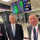 Civil Aviation Authority chair Sir Stephen Hillier, centre, at Edinburgh Airport with its chief executive Gordon Dewar and chair Sir John Elvidge. Picture: CAA