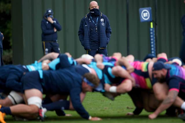 Scotland coach Gregor Townsend oversees a training session at Oriam.