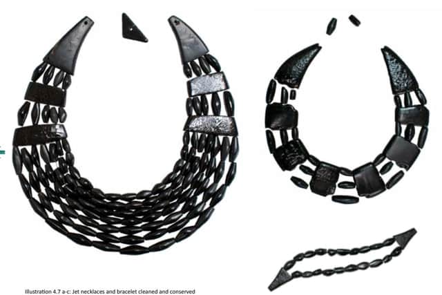 A rare and complete 167-piece jet bead necklace and bracelet set dating to around 2000 BC which was found at Dunragit. PIC: GUARD Archaeology.