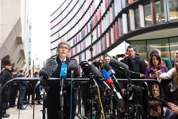 Metropolitan Police Commissioner Dame Cressida Dick makes a statement to the media outside the Old Bailey in London, after police officer Wayne Couzens, 48, was handed a whole life order at the Old Bailey for the kidnap, rape and murder of Sarah Everard. Picture: PA
