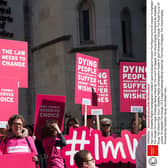 Mandatory Credit: Photo by Roland Hoskins/ANL/Shutterstock (10285254a)
High Court- Disability Rights Campaigners Create A 'giant Graveyard' Outside The Royal Courts Of Justice To Highlight The Danger Of A Legal Challenge Being Heard By The Court Of Appeal. The Visual Display Pioneered By Disability Group 'the Distant Voices' Will Appear Shortly Before Noel Conway's Pro Assisted Dying Legal Challenge At The Court And Is Supported By A Protest Outside. Pictured Supporters Of Noel Conway. 
High Court- Disability Rights Campaigners Create A 'giant Graveyard' Outside The Royal Courts Of Justice To Highlight The Danger Of A Legal Challenge Being Heard By The Court Of Appeal. The Visual Display Pioneered By Disability Group 'the Distant