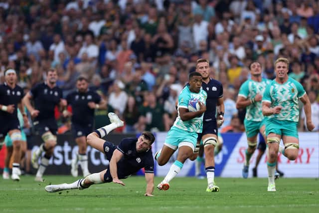 Grant Williams of South Africa on the attack against Scotland at Stade Velodrome in Marseille. The Springboks defeated the Scots 18-3 in the pool stage of the Rugby World Cup last September en route to lifting the trophy. (Photo by Cameron Spencer/Getty Images)