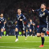 Scotland's Oliver Burke celebrates his late goal against Cyprus back in June 2019.