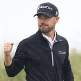 Brian Harman celebrates after holing a long birdie putt on the 14th green in the final round of the 151st Open at Royal Liverpool. Picture: Warren Little/Getty Images.