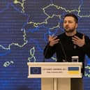 Ukrainian President Volodymyr Zelensky speaks at the 24th EU-Ukraine summit in Kyiv last week.