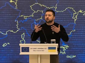 Ukrainian President Volodymyr Zelensky speaks at the 24th EU-Ukraine summit in Kyiv last week.
