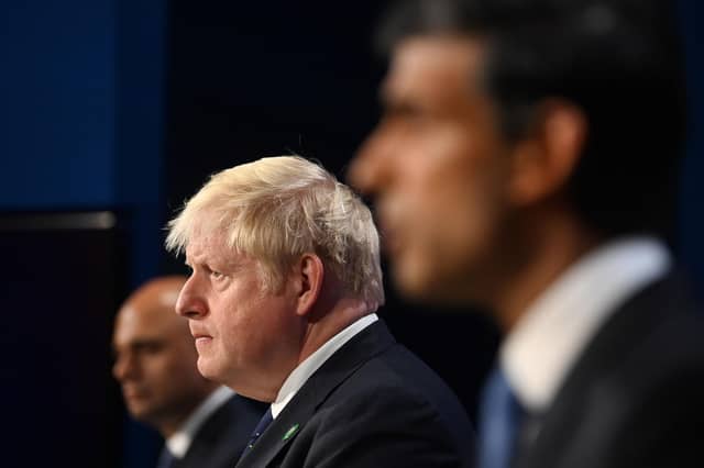 Health Secretary Sajid Javid, Prime Minister Boris Johnson and Chancellor of the Exchequer Rishi Sunak.