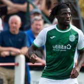 Rocky Bushiri in action during Hibs' 4-1 win over Bonnyrigg Rose in the Premier Sports Cup on Sunday. (Photo by Mark Scates / SNS Group)