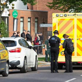 Emergency services at the scene near the Belfairs Methodist Church in Eastwood Road North, Leigh-on-Sea, Essex. Picture: Press Association