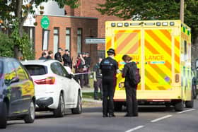 Emergency services at the scene near the Belfairs Methodist Church in Eastwood Road North, Leigh-on-Sea, Essex. Picture: Press Association