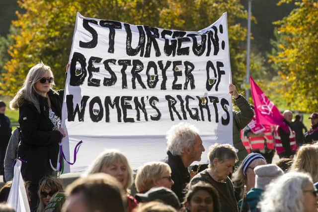 A women's rally outside of Holyrood that has specifically targeted Nicola Sturgeon. Picture: Lisa Ferguson