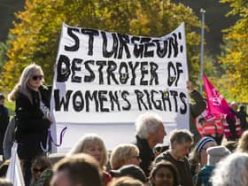 A women's rally outside of Holyrood that has specifically targeted Nicola Sturgeon. Picture: Lisa Ferguson