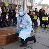 Eljamel's victims protested outside the Scottish Parliament. Image: Andrew Milligan/Press Association.