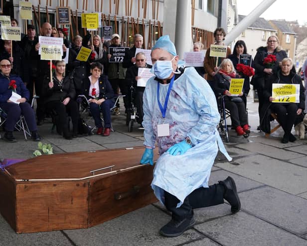 Eljamel's victims protested outside the Scottish Parliament. Image: Andrew Milligan/Press Association.