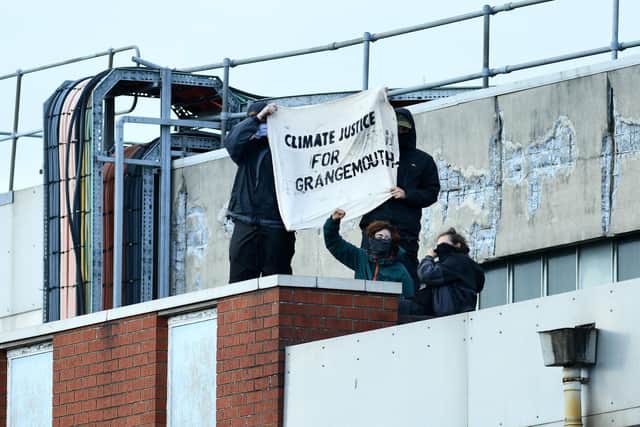 A rooftop protest occurred at the Ineos gas power station in Grangemouth. Picture: Michael Gillen