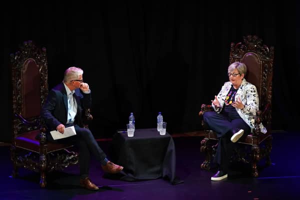 Joanna Cherry MP is interviewed by Graham Spiers at the Edinburgh Fringe. Image: Andrew Milligan/Press Association.