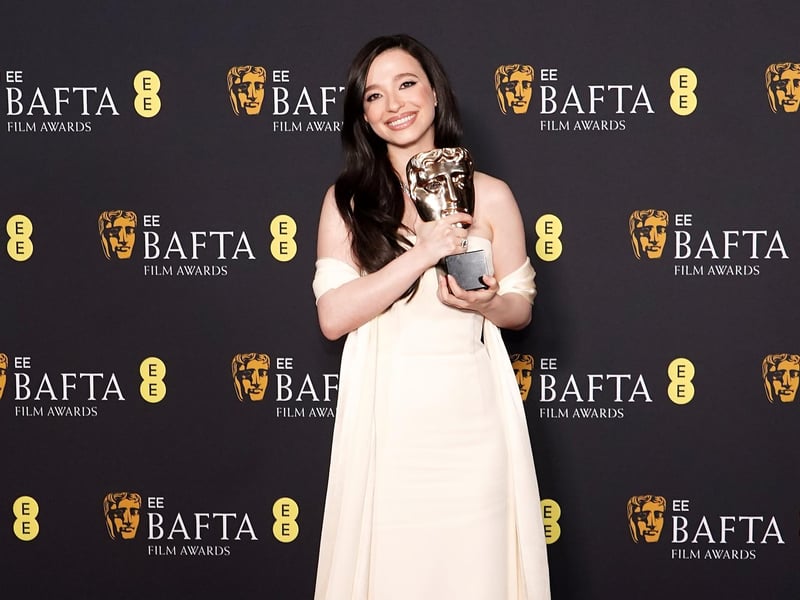 Mikey Madison in the press room after winning the Best Actress in a Leading Role award for Anora during the 78th British Academy Film Awards