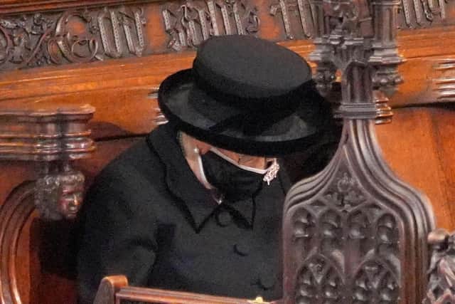 The Queen at the Duke of Edinburgh's funeral.