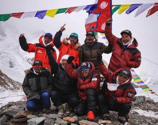 The all Nepalese team sang their national anthem as they reached the summit (Picture: Nimal Purja)