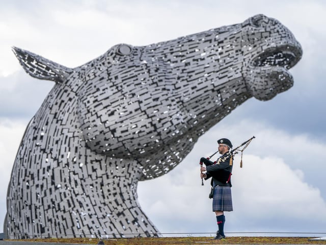 Piper Mark Sutherland plays during a special event day to celebrate the 10th anniversary of the Kelpies.
