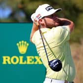 Tyrrell Hatton hits his tee shot on the 10th hole during the first round of the Hero World Challenge at Albany Golf Course in the Bahamas. Picture: Mike Ehrmann/Getty Images.