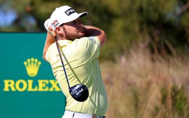 Tyrrell Hatton hits his tee shot on the 10th hole during the first round of the Hero World Challenge at Albany Golf Course in the Bahamas. Picture: Mike Ehrmann/Getty Images.