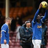 Rangers' Fashion Sakala with the match ball after scoring a hat-trick against Motherwell. (Photo by Craig Williamson / SNS Group)